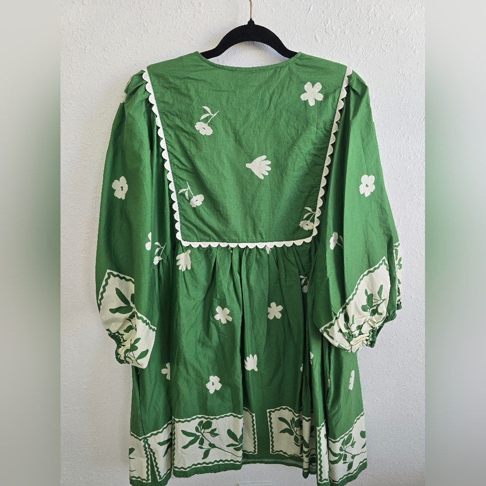 Entro NWT Glorious Green Babydoll Dress Stamped Floral Spring Mini Sz 1X - Picture 10 of 10